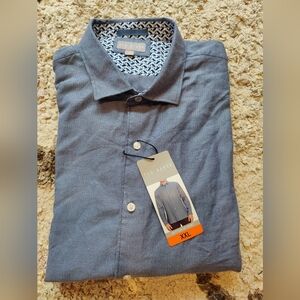 Ted Baker Blue Herringbone Print Button Up Long Sleeve Dress Shirt